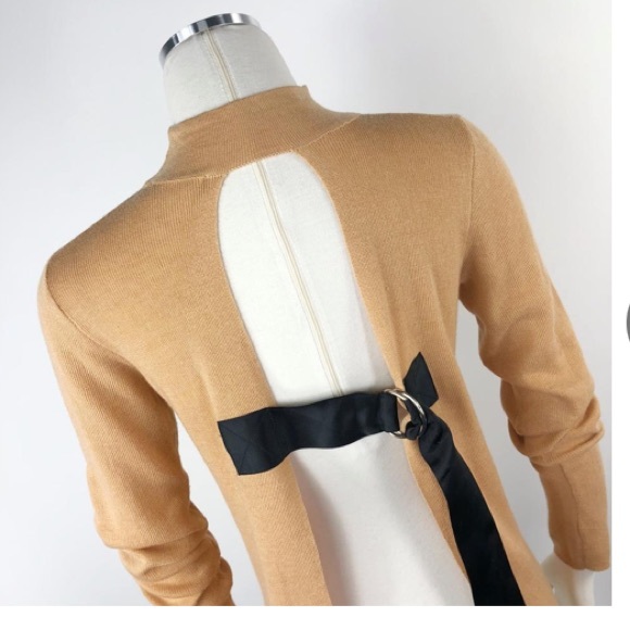 ASOS Tan Mock Neck Ribbon Back Sweater Size 16 - Picture 2 of 2